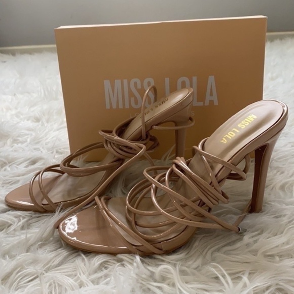 Miss Lola Patent Nude Strappy Stiletto Heels
